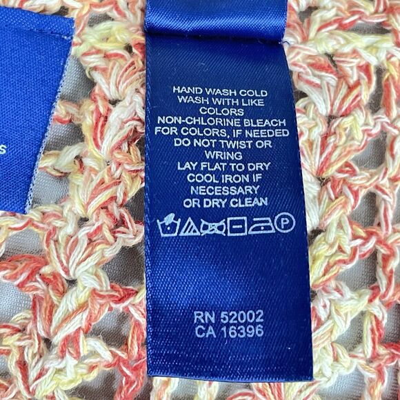 J H Collectibles Button-Front Sweater Women's L Red & Yellow Linen Blend Crochet - Picture 10 of 11